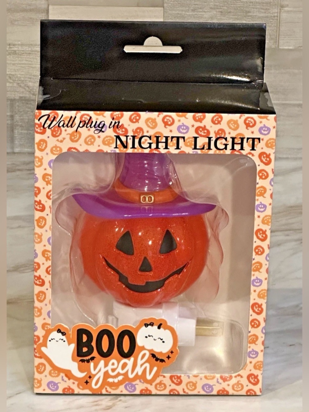 Night Light Pumpkin Plug-In Halloween Night Light - Purple Hat Orange Pumpkin